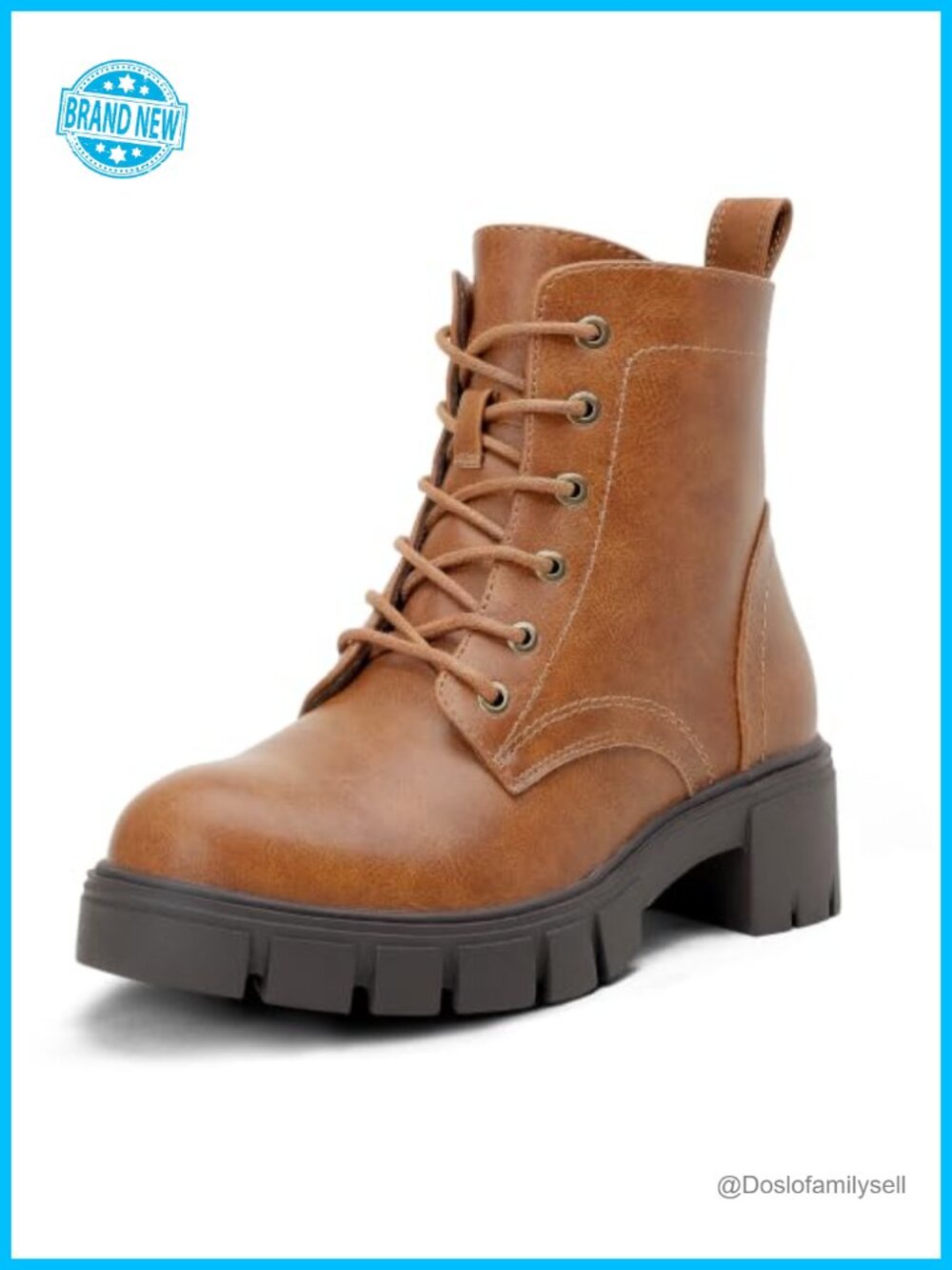 Women's Lace-Up Combat Ankle Boots Chunky Platform Heel Faux Leather